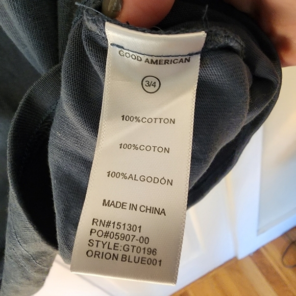 Good American Long Sleeve Tee Orion Blue Size 3/4 Crew Neck Cotton - Picture 4 of 11